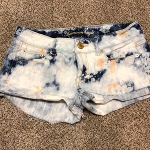 Watercolor floral bleached denim shorts